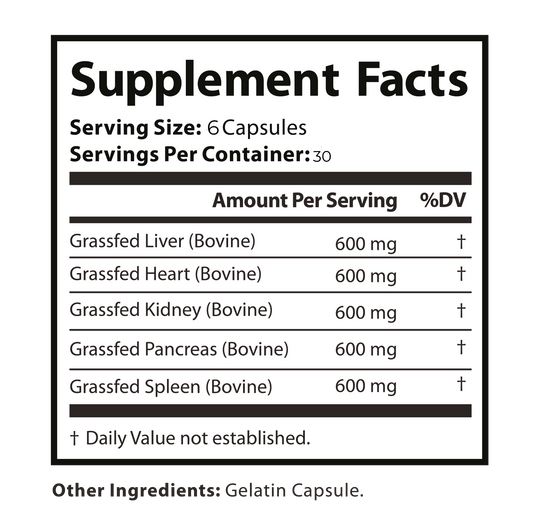 Grass Fed Beef Organ Complex – Ancestral Superfood – Desiccated Liver, Heart, Kidney, Pancreas, Spleen